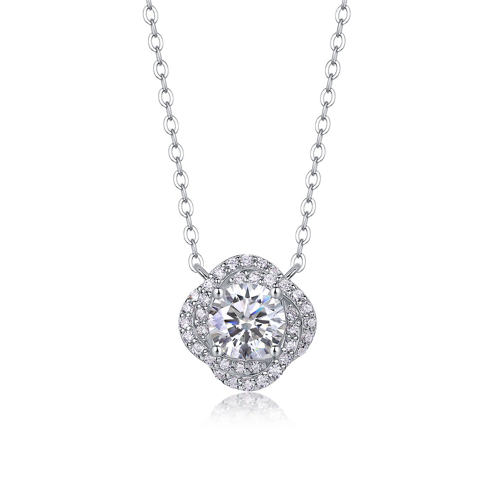 1 Carat Moissanite Pendant Necklace | Sterling Silver Four Leaf Clover