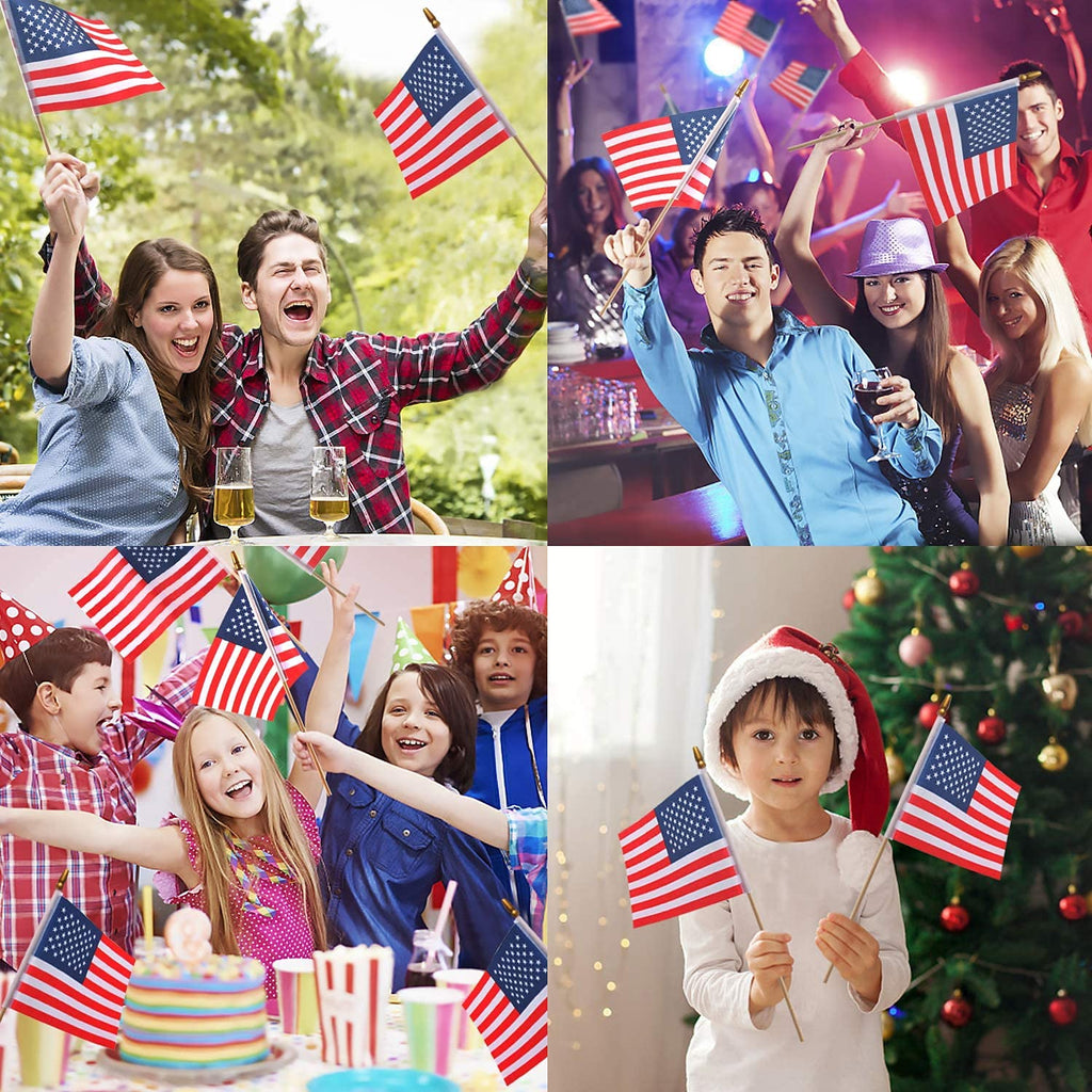 Mini American Flags on Stick - 65 Pack Hand Held USA Flags for July 4th, Memorial Day & Veterans Day