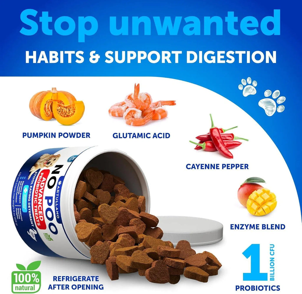 Dog Stool Eating Deterrent Chews - Coprophagia Prevention with Probiotics & Enzymes