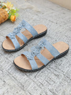 Women's Flower Multi-Strap Flat Sandals – Boho PU Leather