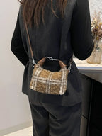 Fuzzy Mini Handbag with Zipper – Chic PU Leather & Polyester Crossbody