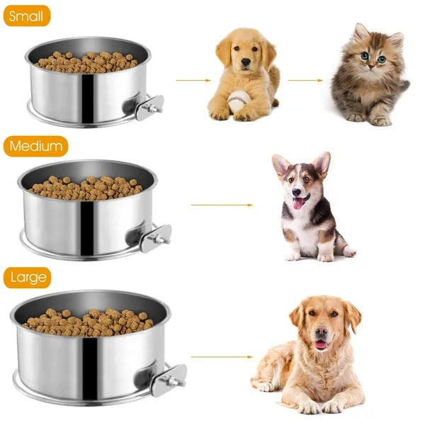 No-Spill Stainless Steel Crate Dog Bowl with Clamp Holder