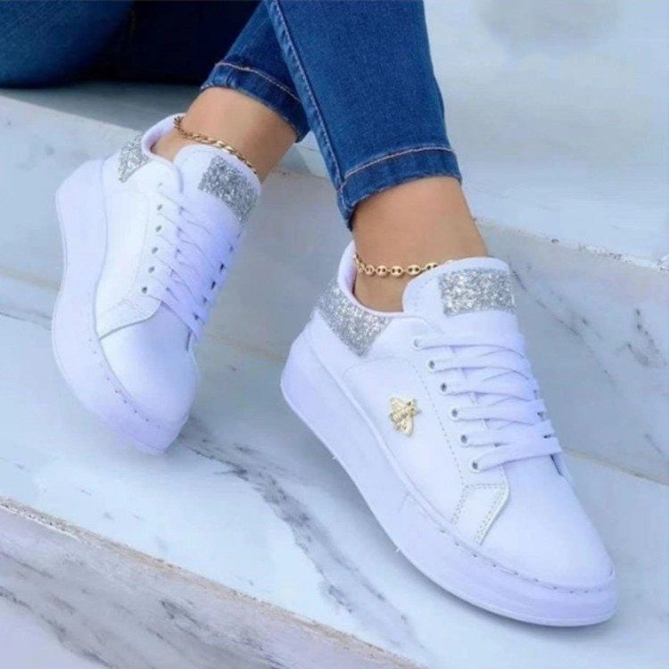 Women's Metallic Platform Sneakers | Lace-Up Low-Top Casual Shoes – 4 Colors