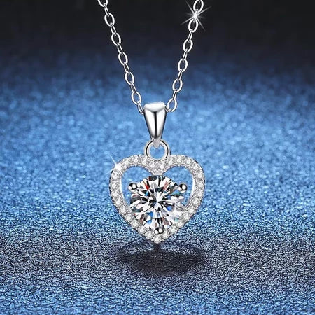 Moissanite Heart Pendant Necklace Set | S925 Sterling Silver & Platinum Plating