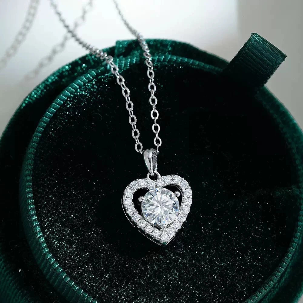 Moissanite Heart Pendant Necklace Set | S925 Sterling Silver & Platinum Plating