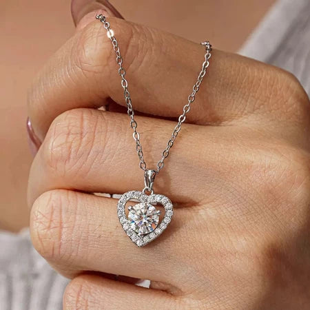 Moissanite Heart Pendant Necklace Set | S925 Sterling Silver & Platinum Plating