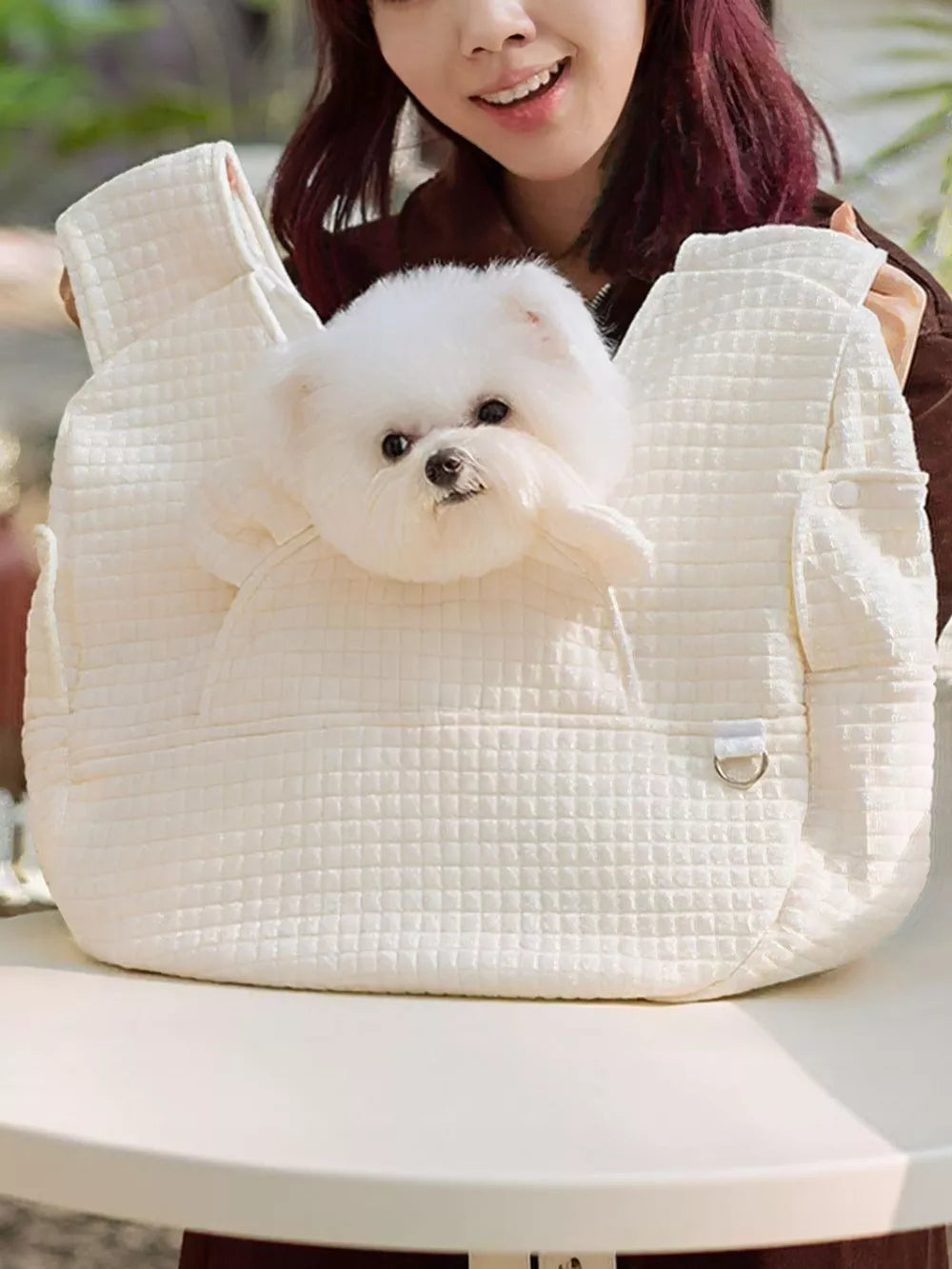 Quilted Pet Carrier Sling Bag – Hands-Free Travel Bag for Small Dogs & Cats