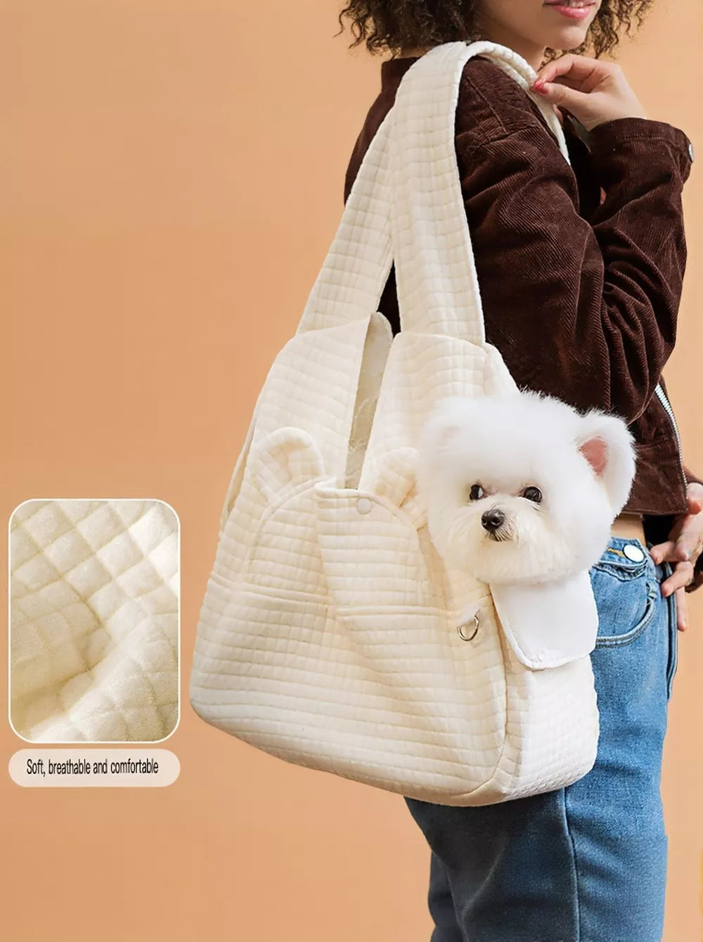 Quilted Pet Carrier Sling Bag – Hands-Free Travel Bag for Small Dogs & Cats