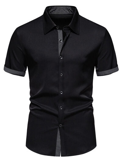Men's Slim Fit Short Sleeve Button-Up Shirt – Cotton Blend Tailored Top