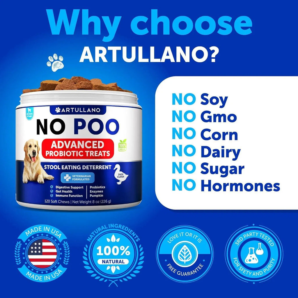 Dog Stool Eating Deterrent Chews - Coprophagia Prevention with Probiotics & Enzymes
