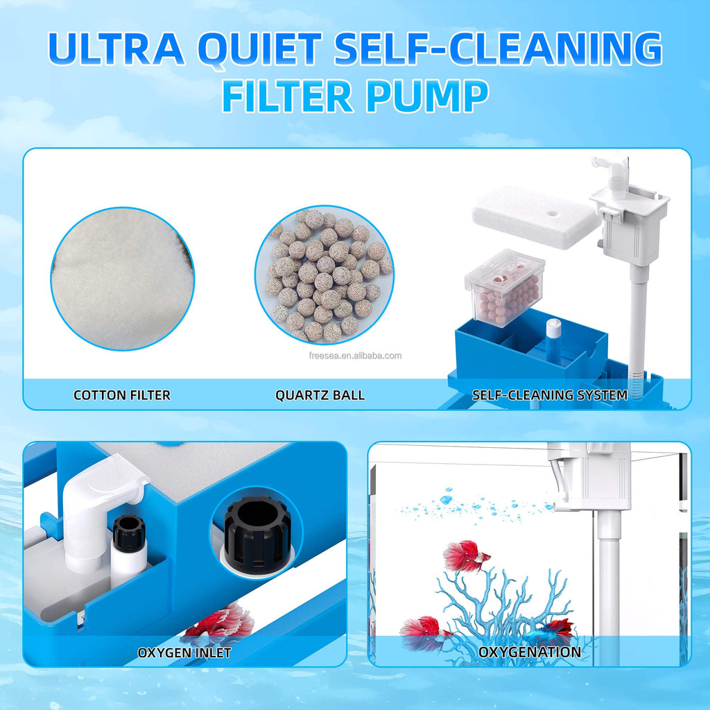 FREESEA 2-Gallon Aquarium Starter Kit with LED Light & Filter - Perfect Desktop Fish Tank for Betta, Goldfish & Shrimp