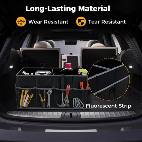 Car Trunk Organizer – 13 Gallon | 3 Compartments, 6 Pockets, Non-Slip Base, Collapsible