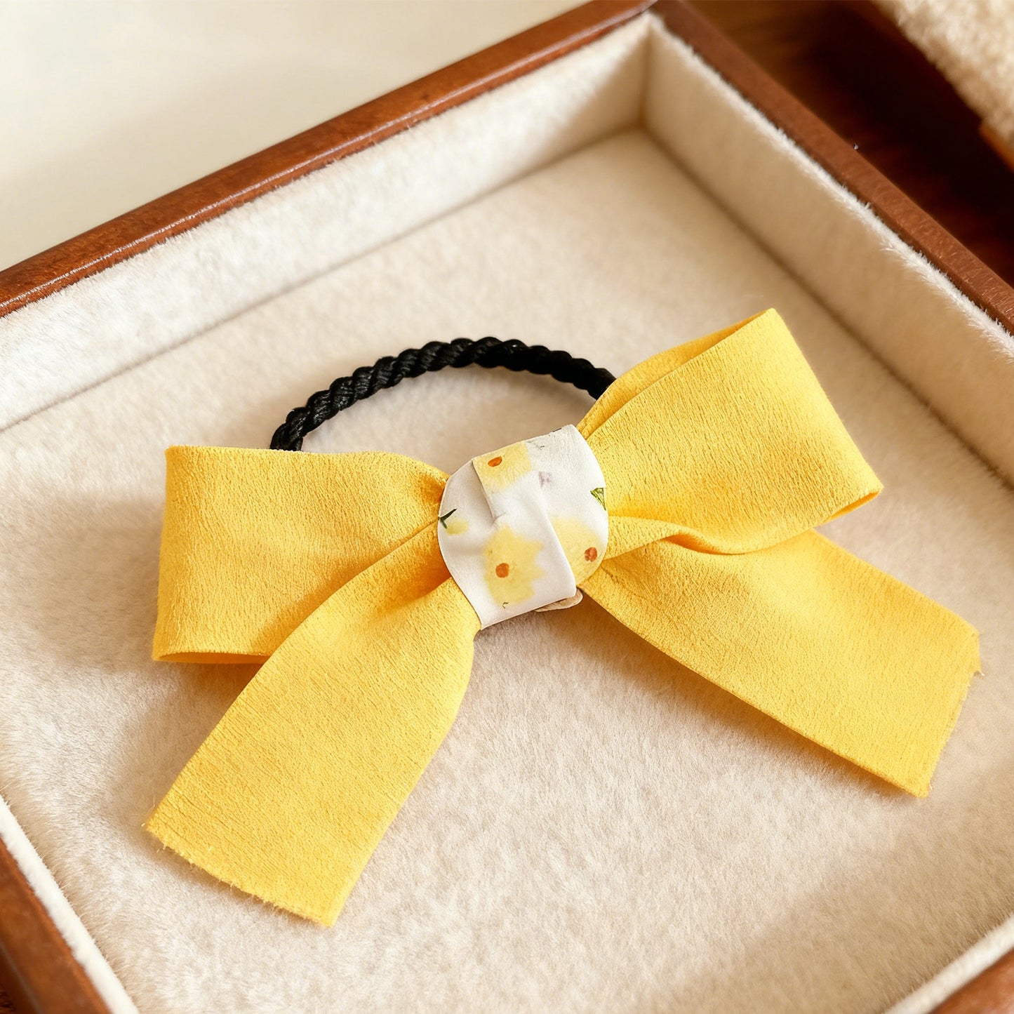 Yellow Bow Hair Ties for Women - Elegant Satin Ribbon Scrunchies