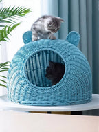 Rattan Pet Nest – Semi-Enclosed Washable Cat Bed