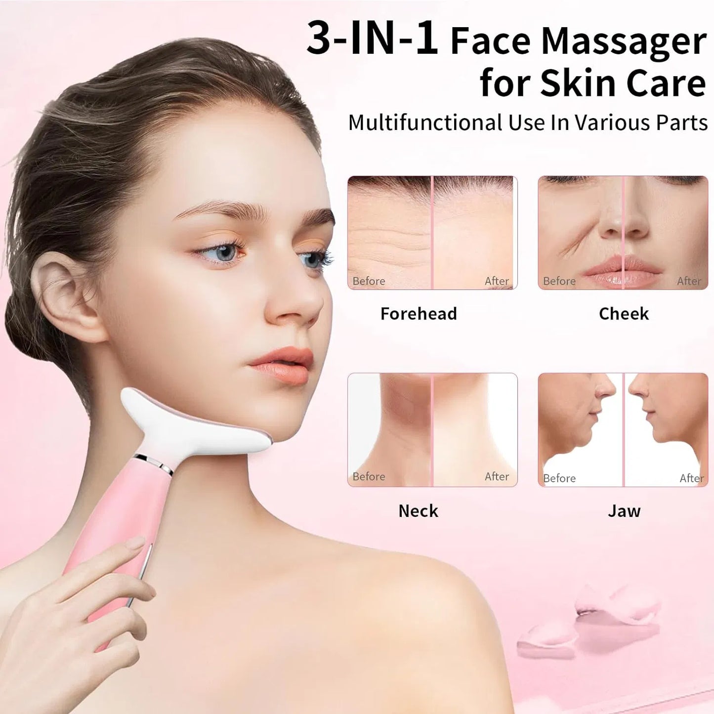 3-in-1 Heated Facial Massager with Vibration - Rechargeable Face Sculpting Tool for Skin Care