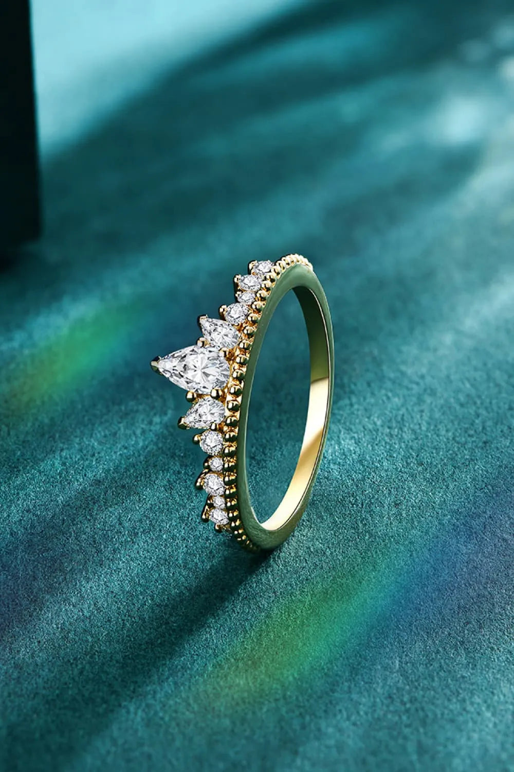 Crown Shape Moissanite Ring – Sterling Silver & 18K Gold-Plated