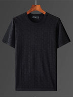 Men's Plus Size Round Neck T-Shirt – Ribbed Geometric Texture, 100% Polyester