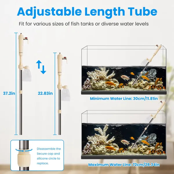 Electric Aquarium Gravel Cleaner – Automatic Fish Tank Vacuum with Adjustable Length