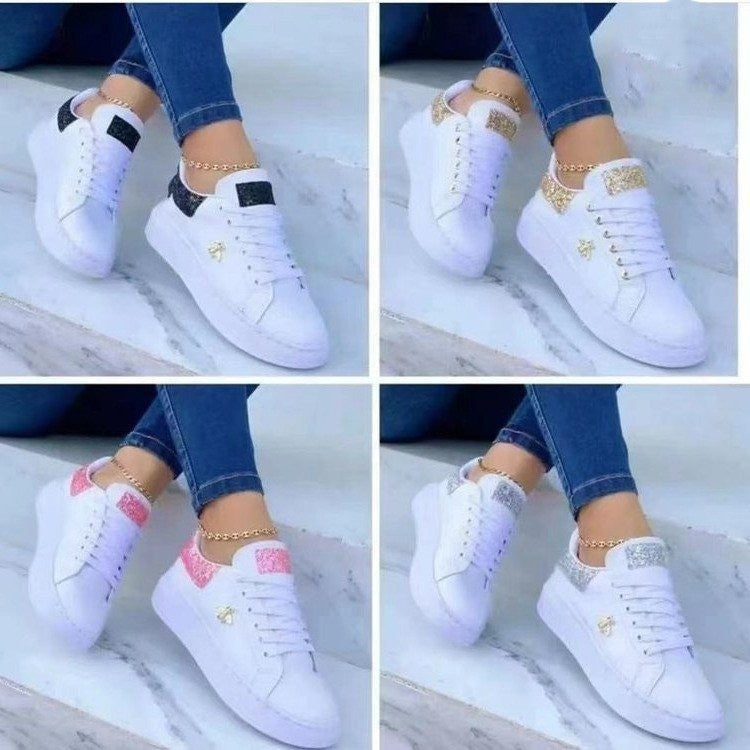 Women's Metallic Platform Sneakers | Lace-Up Low-Top Casual Shoes – 4 Colors