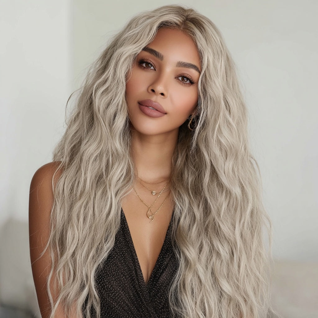 Gray Ombre Wavy Lace Front Wig | T-Part Lace | 150% Density | Heat Resistant Synthetic