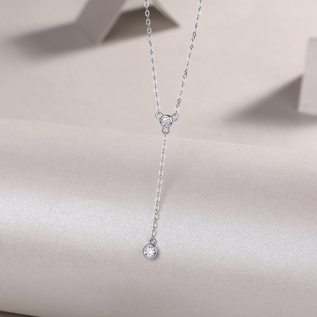Moissanite Tassel Pendant Necklace Set | S925 Sterling Silver & Platinum Plated