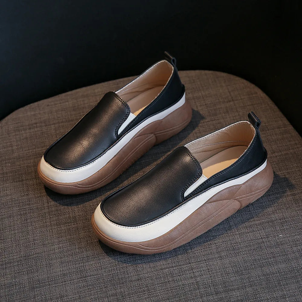 Women's Chunky Slip-On Platform Shoes | PU Leather Flat Casual Shoes – US 4–11