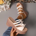 Women's Woven Espadrille Wedge Sandals – Mid Heel PU Leather