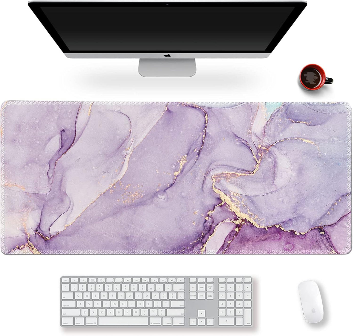 Extended Gaming Mouse Pad XXL  Large Keyboard Mat Long Mousepad Desk Decor Writing Pad Non Slip Rubber Base Stitched Edges for Work, Game, Office, Home, 35.1" X 15.7", Red Painting