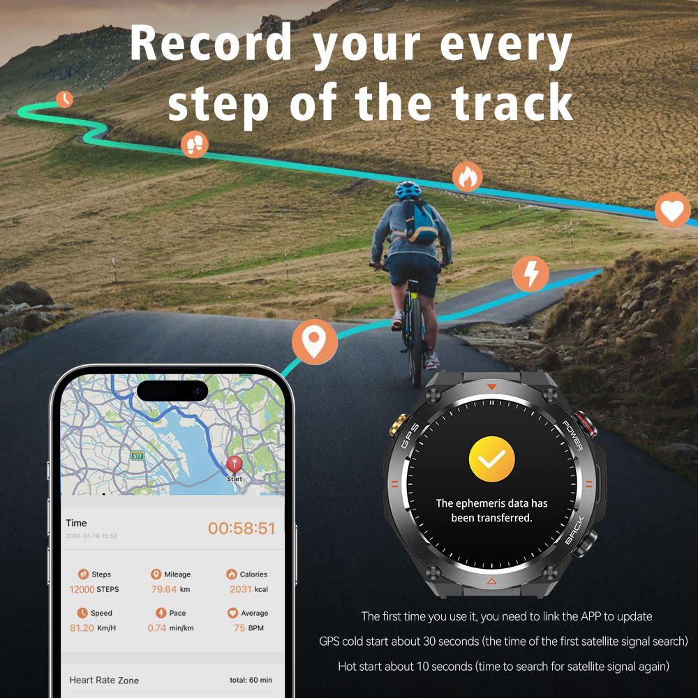 SENBONO GPS Smart Watch for Men – 1.45" HD Display, Built-In GPS, Altimeter, Barometer & Compass