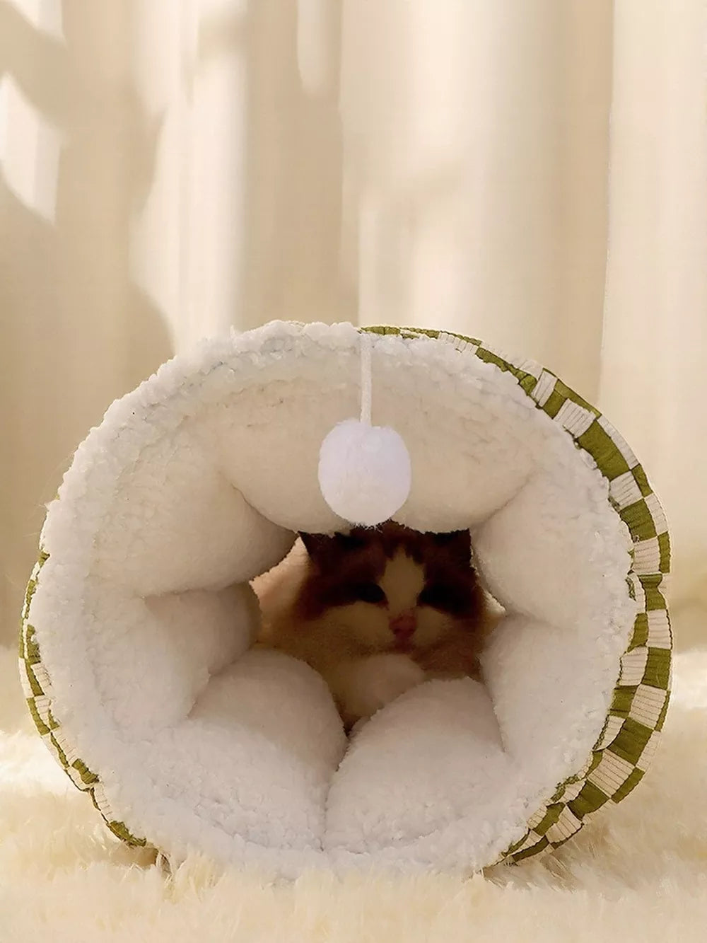 Cozy Plush Pet Tunnel Nest – Foldable, Semi-Enclosed Hideaway for Cats & Small Dogs