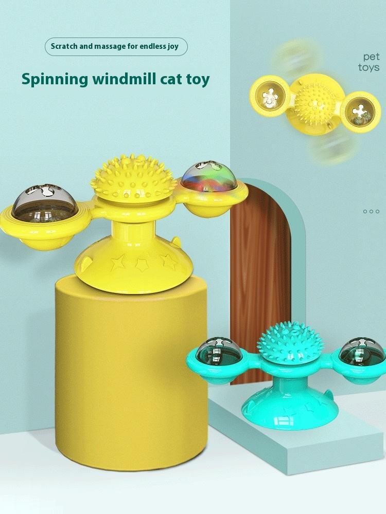 Interactive Windmill Cat Toy – LED Ball, Suction Cup & Catnip for Active Play
