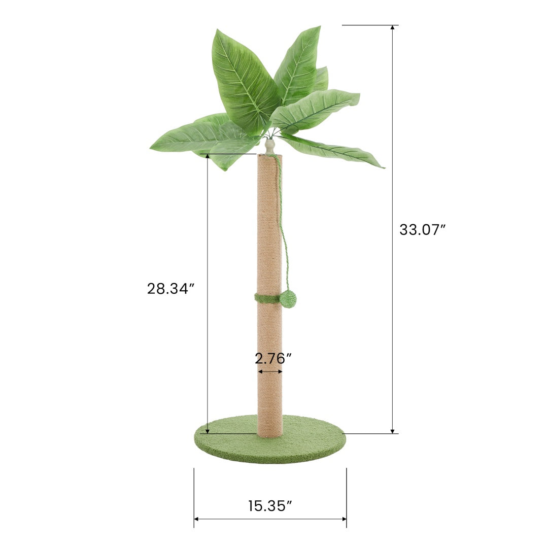 33" Tall Cat Scratching Post with Dangling Ball Toy - Palm Tree Design for Indoor Cats