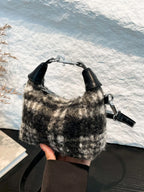 Fuzzy Mini Handbag with Zipper – Chic PU Leather & Polyester Crossbody