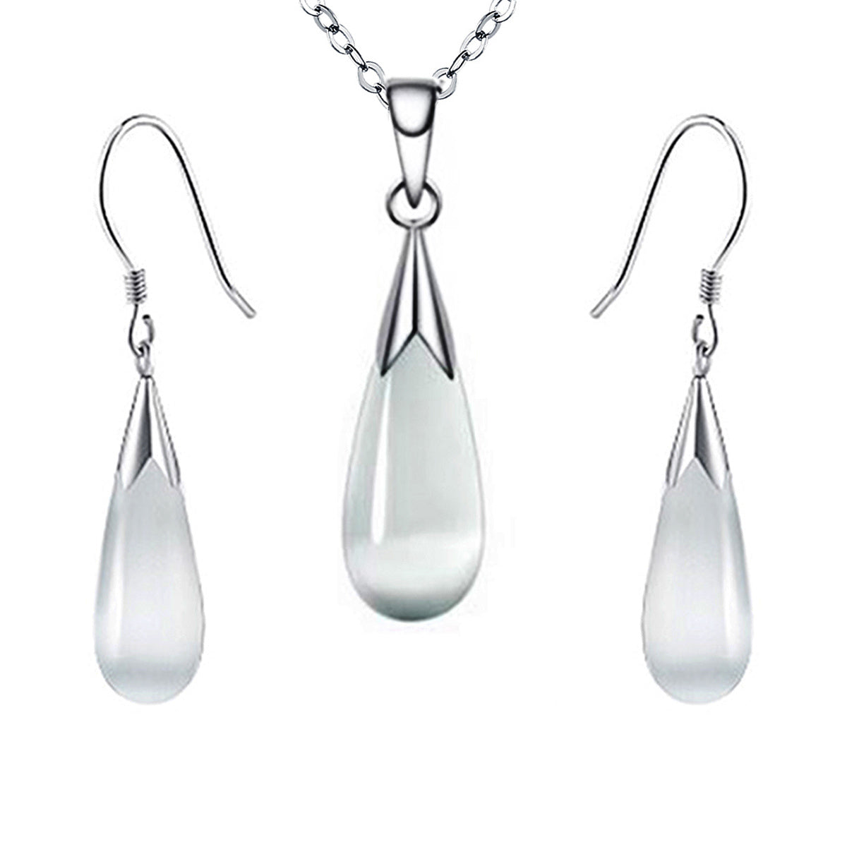 Moonstone Teardrop Necklace & Earring Set | 14K White Gold Plated | Women's Jewelry