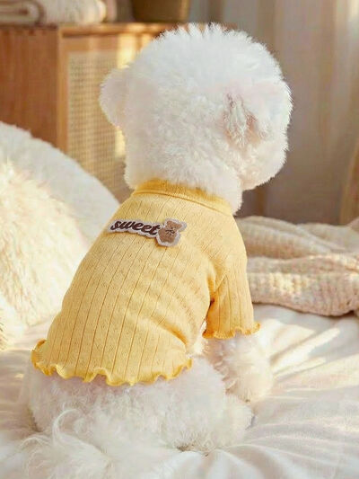 Sweet Bear Patch Ribbed Pet Top – Bow & Frill Dog Shirt