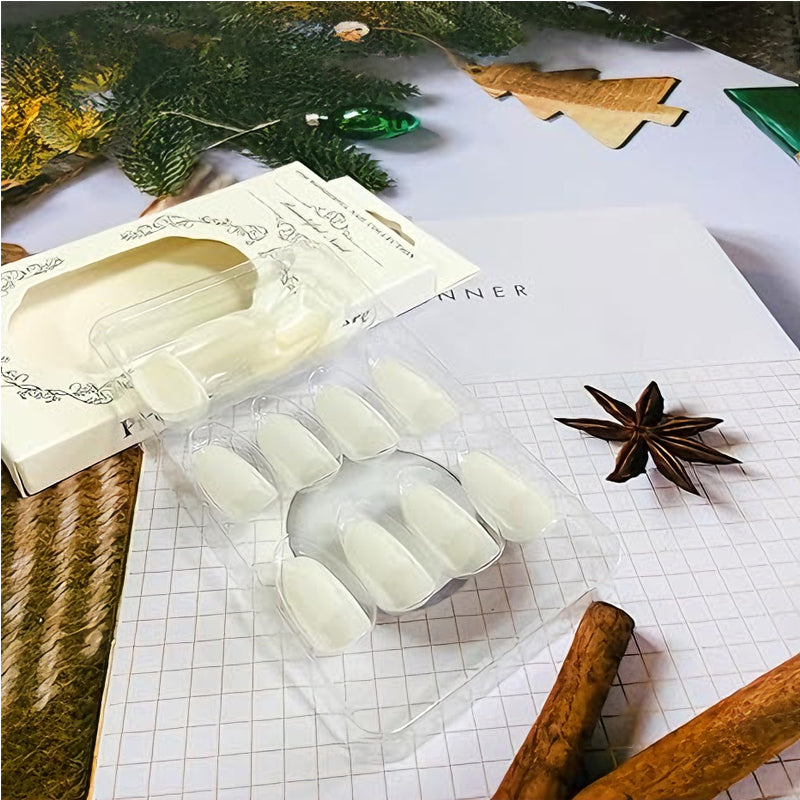 Aurora White Press-On Nails | 24-Piece Long Square Fake Nail Set