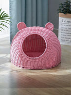 Rattan Pet Nest – Semi-Enclosed Washable Cat Bed
