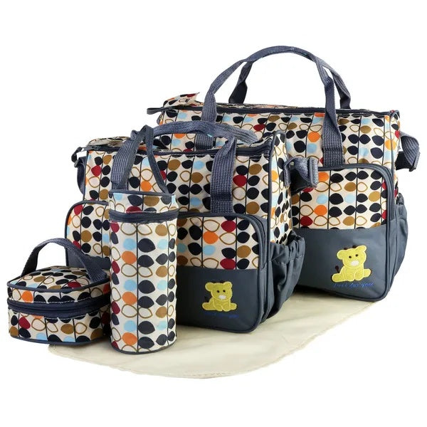 5-Piece Baby Diaper Bag Set - Water-Resistant Travel Organizer with Changing Pad for Parents