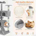 54" Multi-Level Cat Tree Tower | Sisal Scratching Posts, 2 Condos, Hanging Toy – Light Grey & Pink