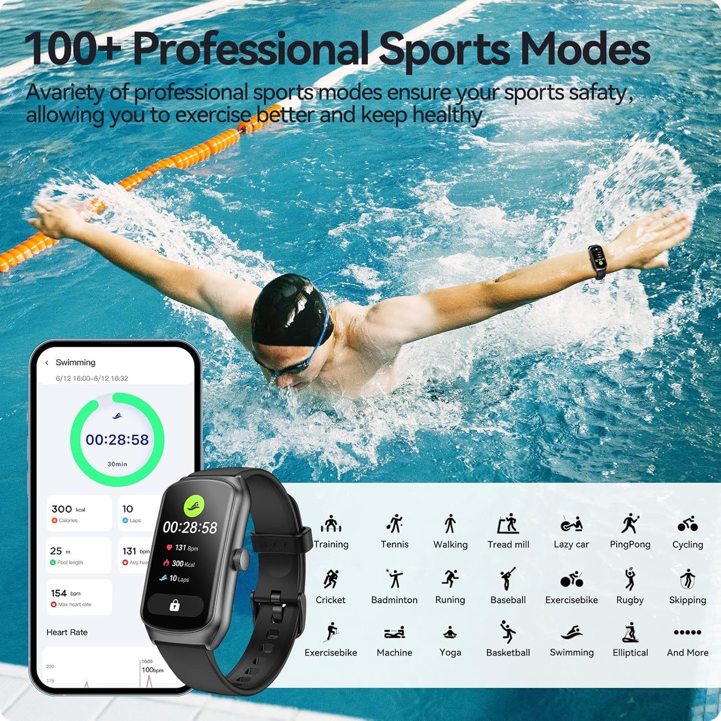 AMOLED Fitness Smartwatch - Heart Rate Monitor, Sleep Tracker, 100+ Sports Modes, IP68 Waterproof