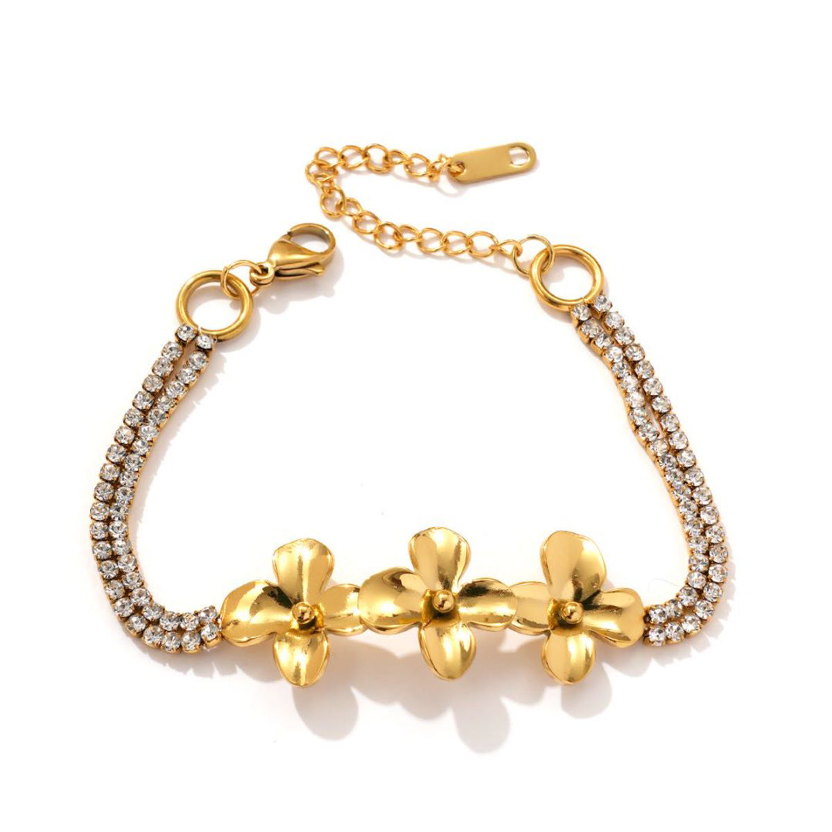 18K Gold Plated Flower Bracelet for Women – Adjustable Stainless Steel Bangle