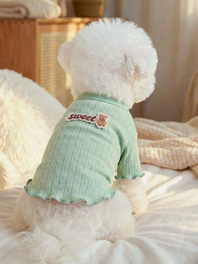 Sweet Bear Patch Ribbed Pet Top – Bow & Frill Dog Shirt