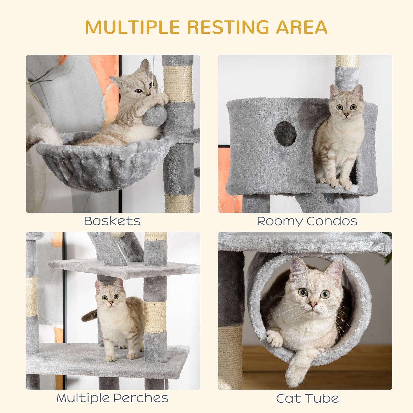 Adjustable Cat Tree Tower 94.5" - Multi-Level Climbing & Scratching Post with Hammock for Indoor Cats