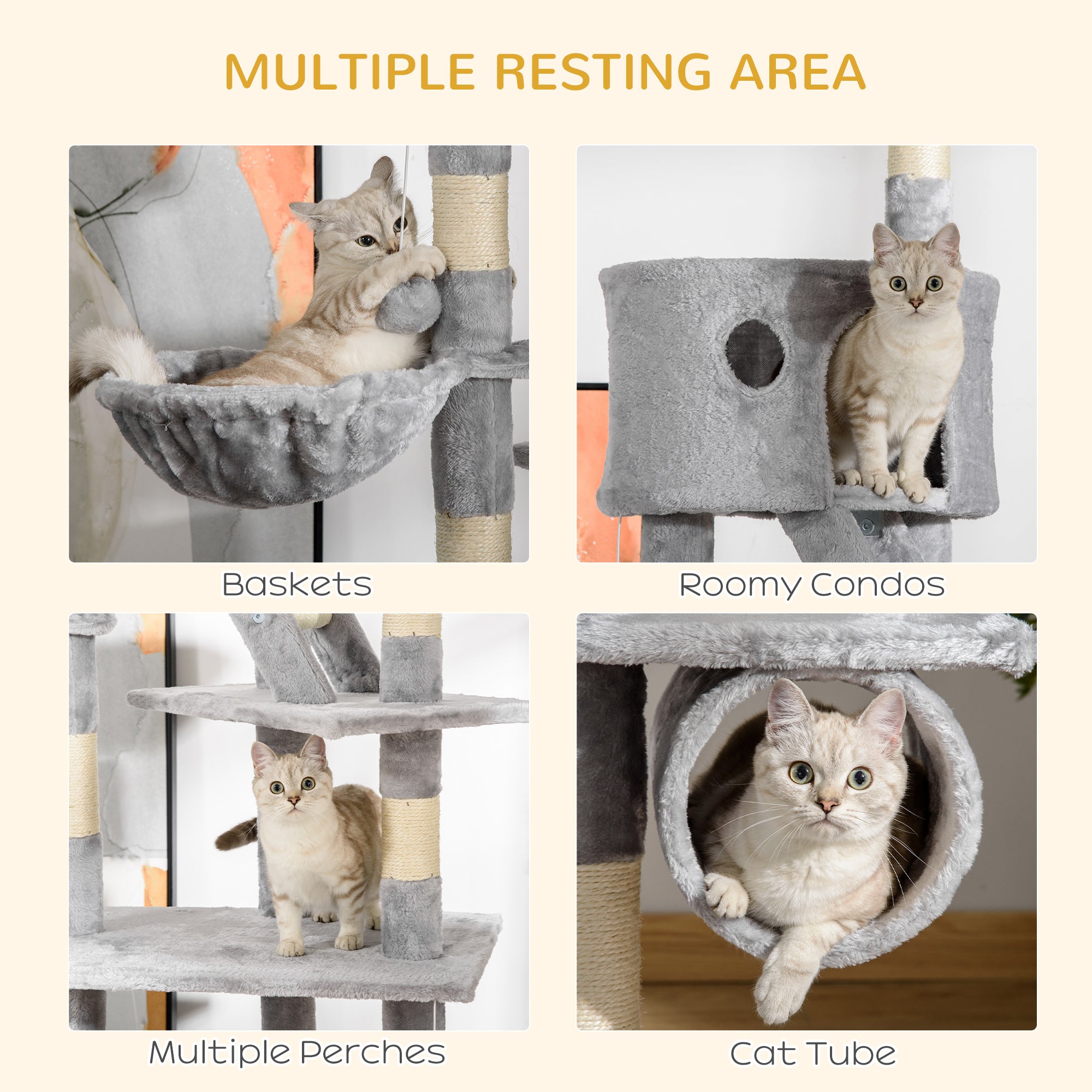 Adjustable Cat Tree Tower 94.5" – Multi-Level Climbing & Scratching Post with Hammock