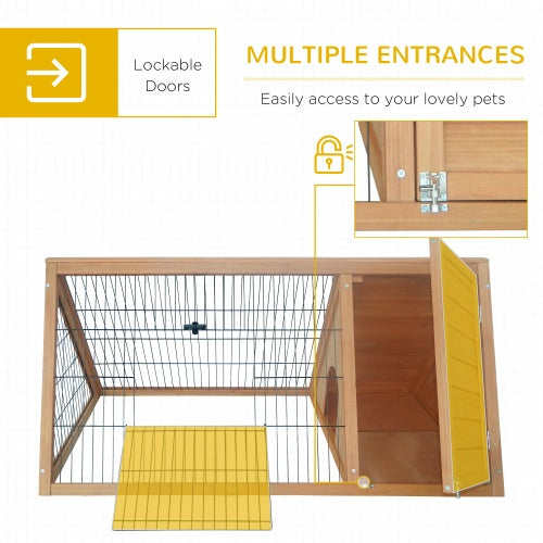PawHut 46" Wooden Rabbit Hutch with Run – Outdoor A-Frame Cage for Rabbits, Guinea Pigs & Small Animals