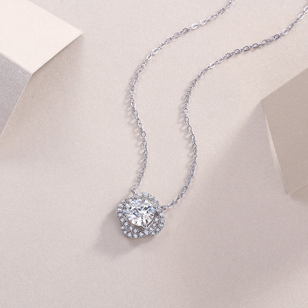 1 Carat Moissanite Pendant Necklace | Sterling Silver Four Leaf Clover