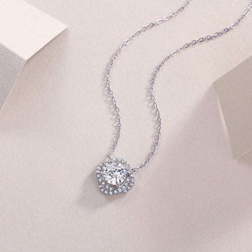 1 Carat Moissanite Pendant Necklace | Sterling Silver Four Leaf Clover