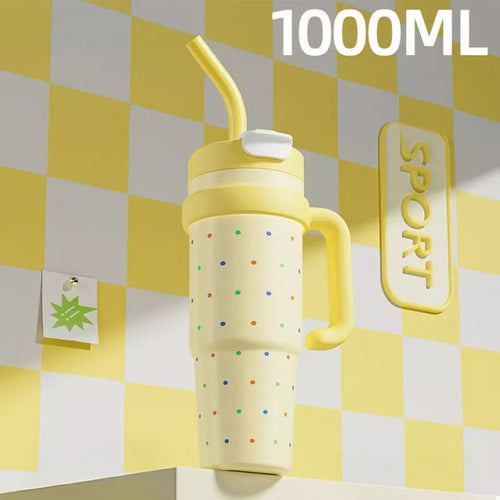 1000ml Large Capacity Water Bottle with Straw | Stainless Steel Insulated Tumbler | 34oz