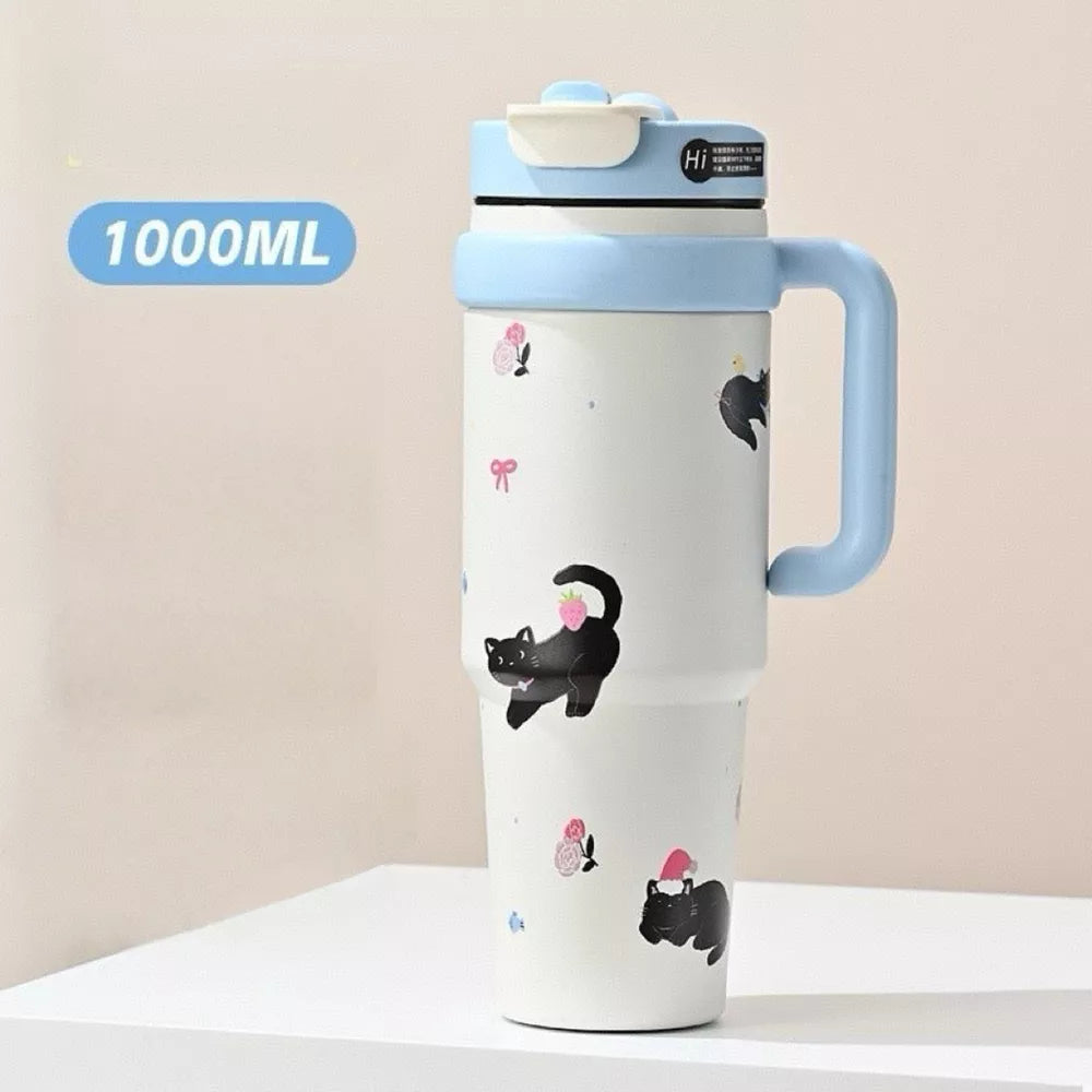 1000ml Large Capacity Water Bottle with Straw | Stainless Steel Insulated Tumbler | 34oz