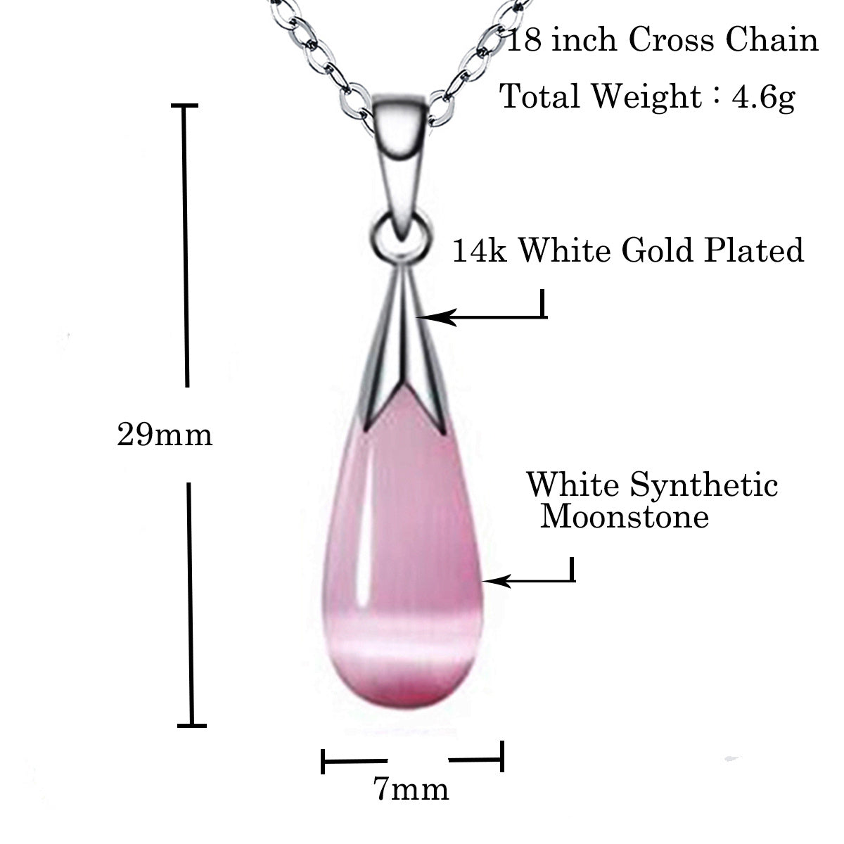 Moonstone Teardrop Necklace & Earring Set | 14K White Gold Plated | Women's Jewelry